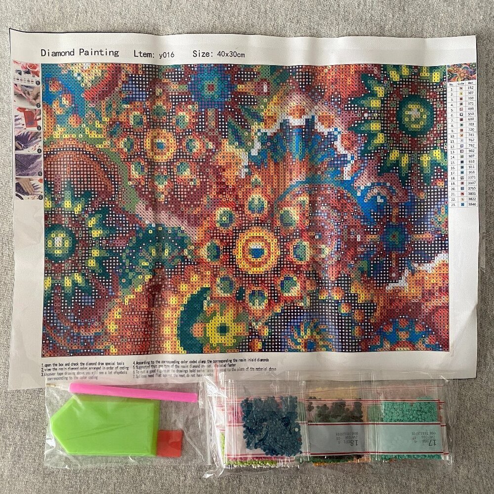 NWOT Diamond Painting Colourful Retro Flowers 40x30cm